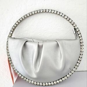 Papaya Women's Silver Round Rhinestone Frame Evening Bag.